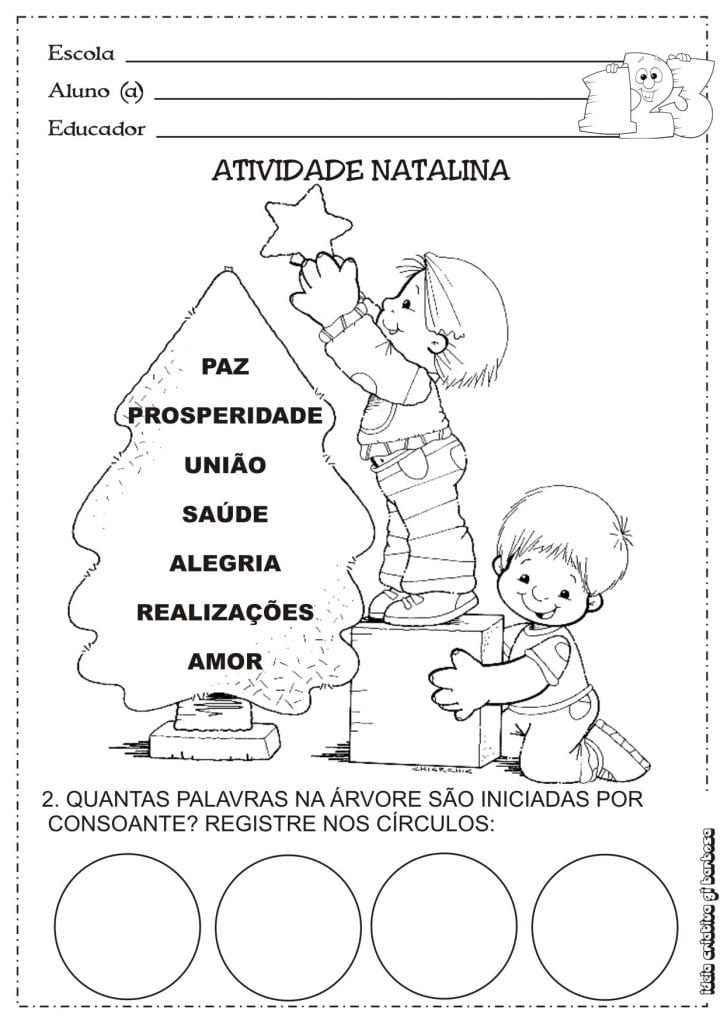 exercicios Atividade de Natal para educação colorir