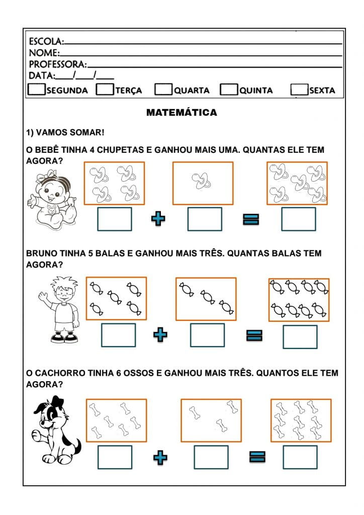 exercicios Atividades de adição 1 ano para imprimir