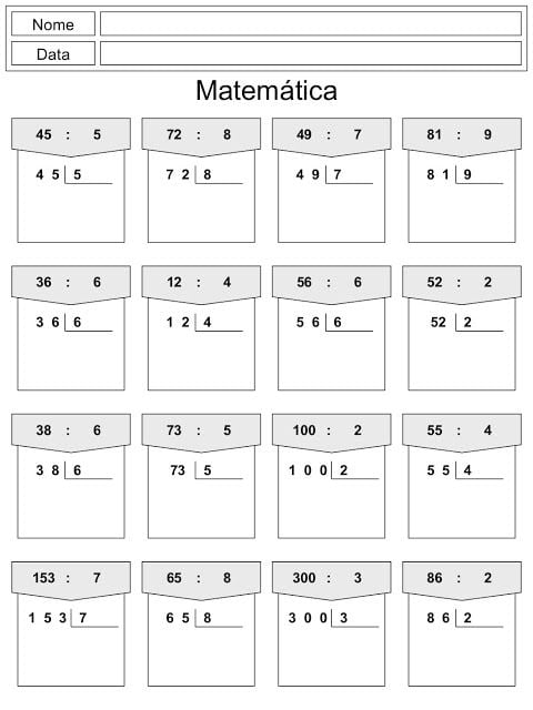 exercicios Atividades de divisão 3 para imprimir