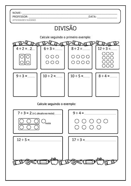 exercicios Atividades de divisão 4 para imprimir