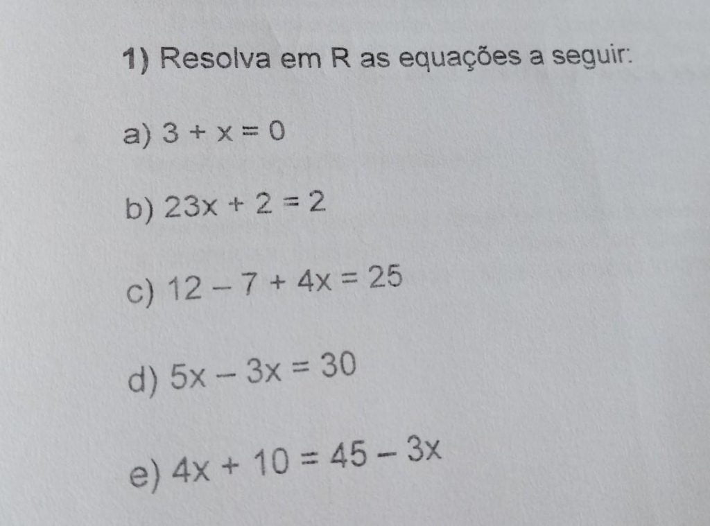 Exercícios de equação do 1 grau