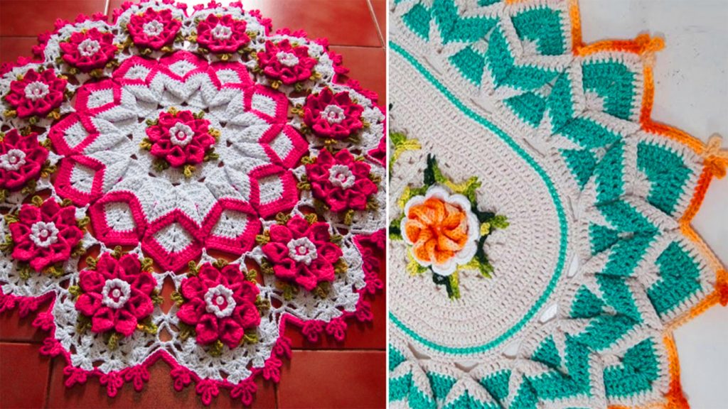 tapete floral croche com abas