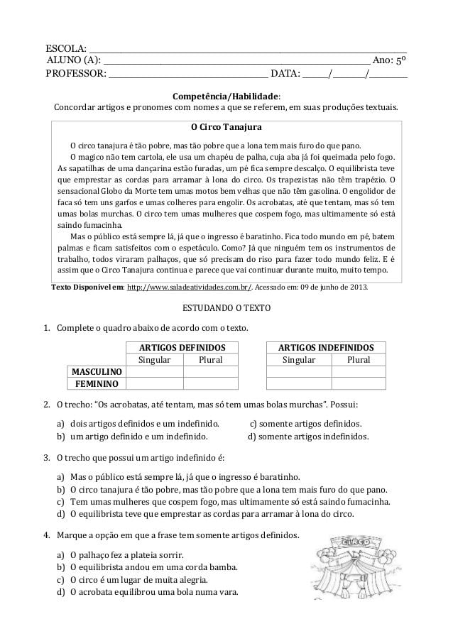 Atividades Interpretação de texto 5 exercicios