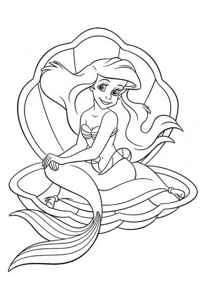 desenho ariel-para-colorir na concha