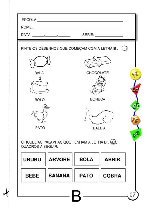 Atividade com a letra B educação infantil