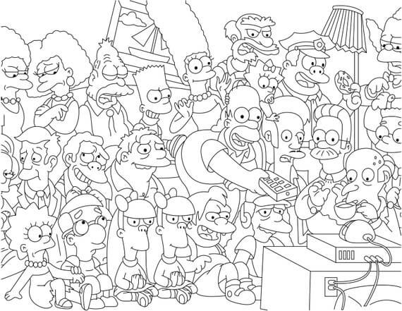 Desenho do Simpsons para colorir personagens