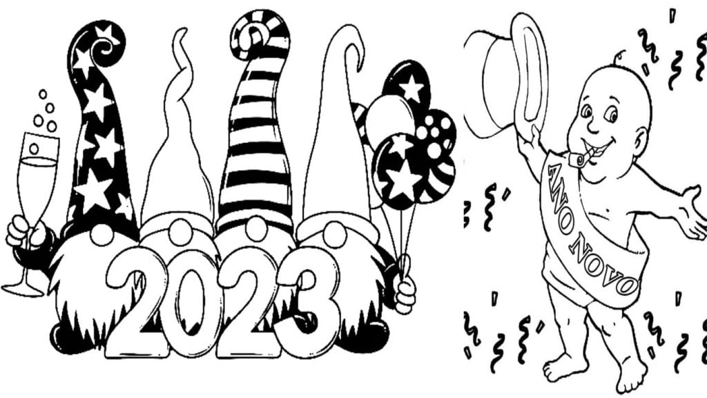 Feliz ano novo para colorir e desenho 2023