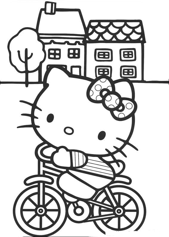 Hello Kitty para colorir na bicicleta