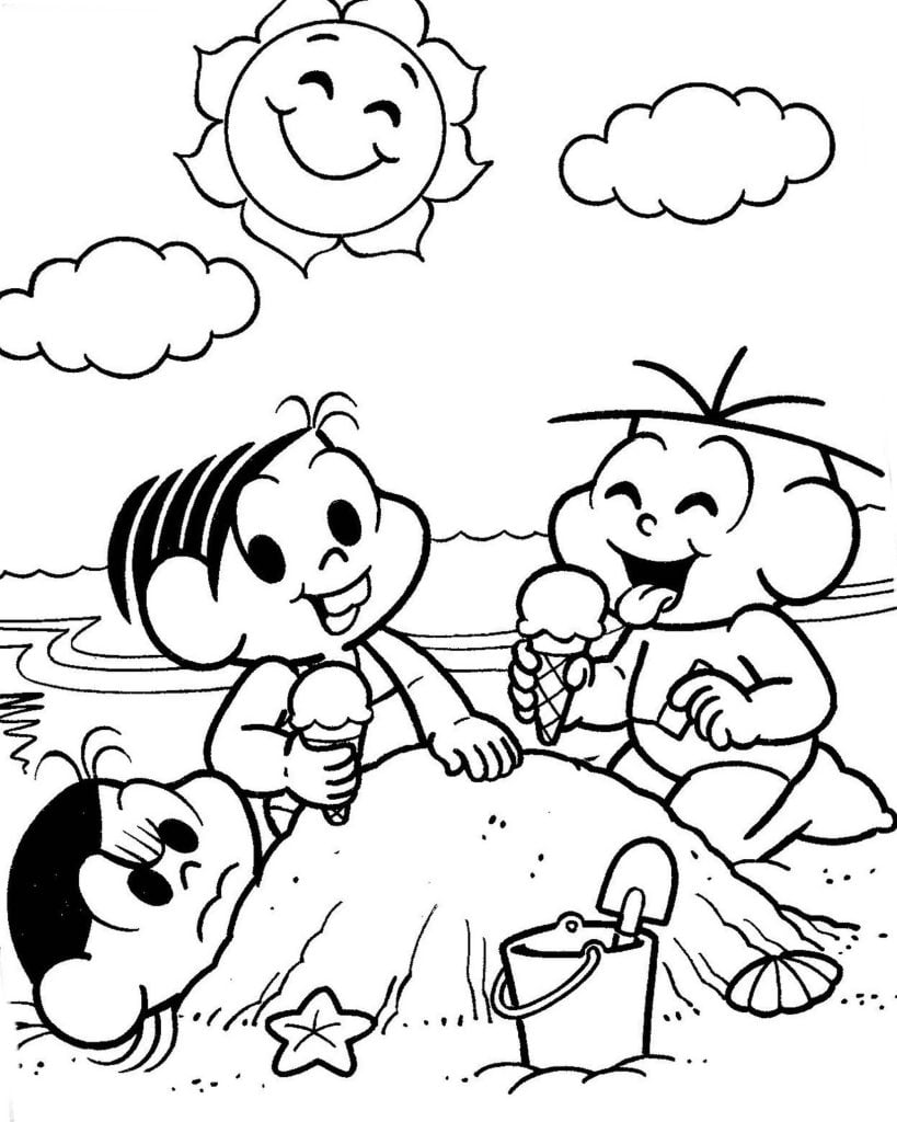 Turma da Mônica para colorir na praia