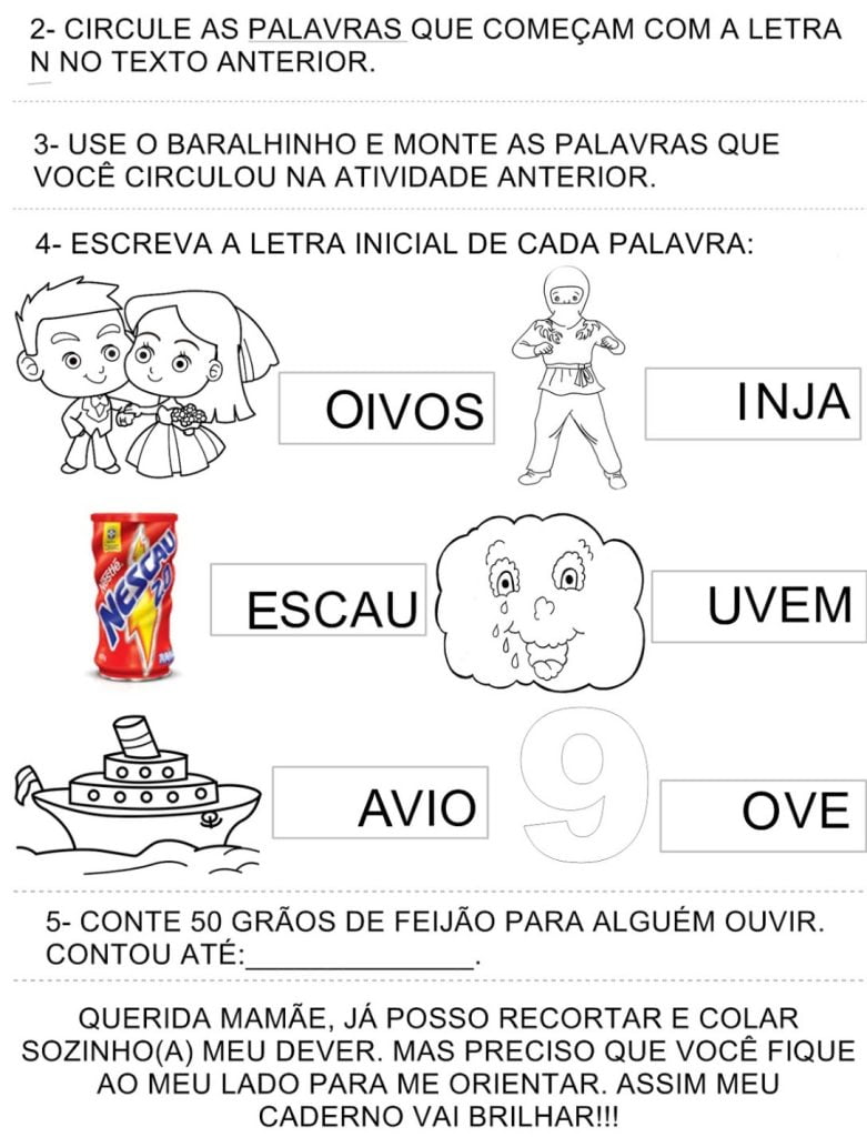 atividade letra N sala de aula imprimir