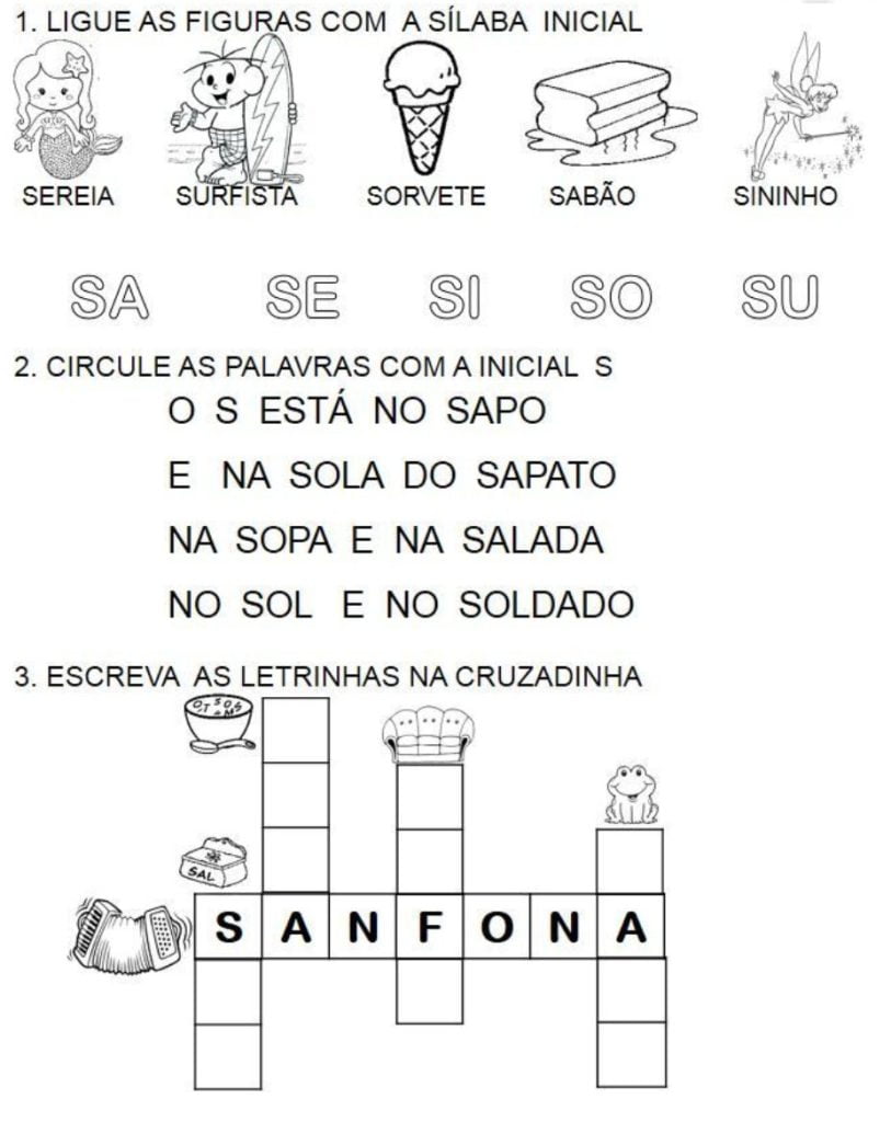 atividade letra S alfabeto aula