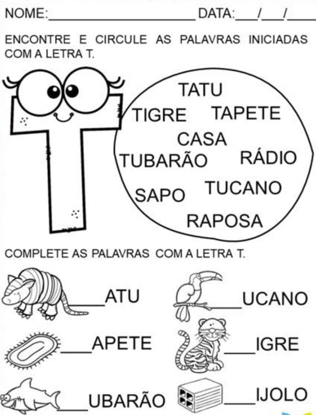 atividades letra T educação infantil