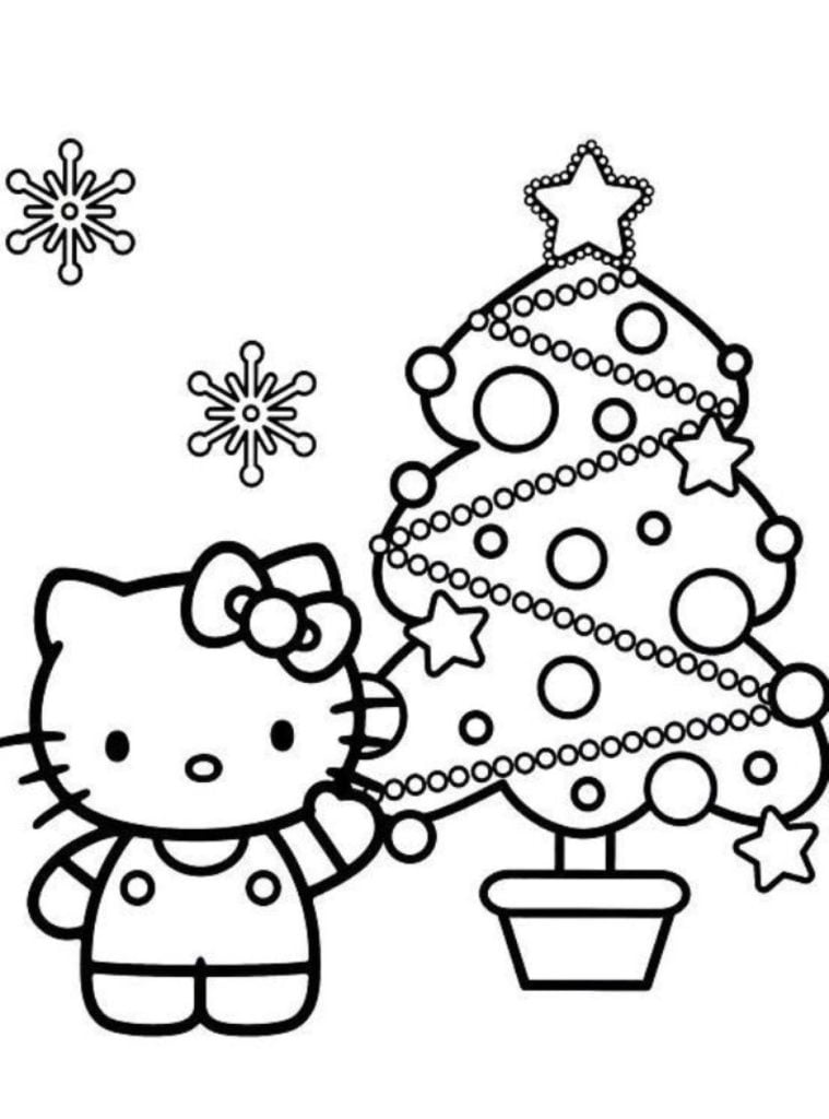 desenho de Hello Kitty Natal para colorir