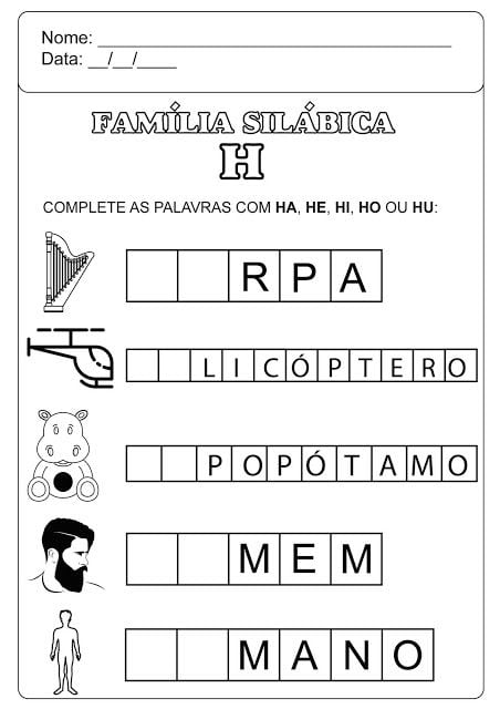 exercicio com a letra H sala de aula