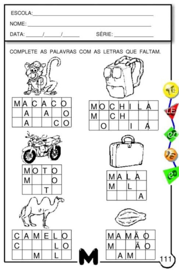 exercicio com a letra M atividades pedagógicas