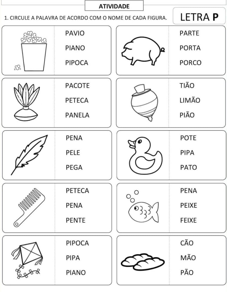 exercicio com a letra P alfabeto