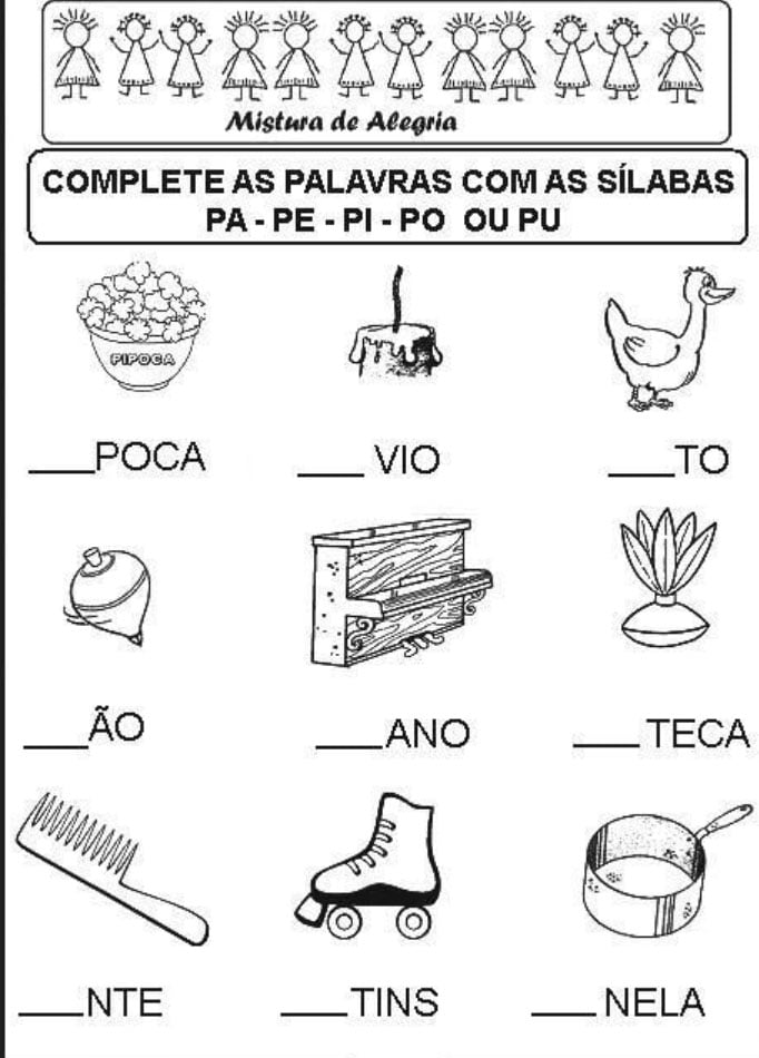 exercicio com a letra P atividades pedagógicas