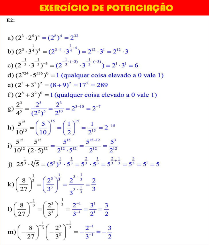 exercicio de potenciação atividade