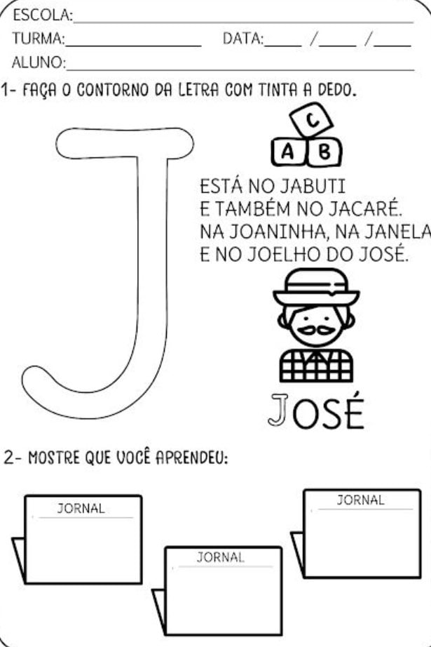 exercício letra J alfabeto