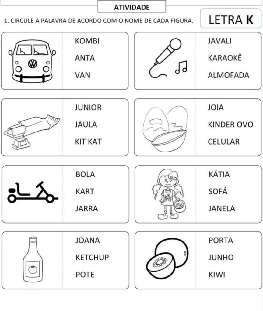 exercicio letra K atividades pedagógicas