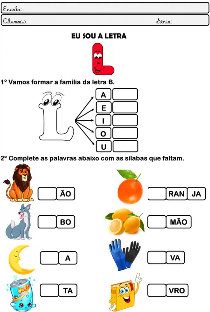 exercicio letra L atividades pedagógicas