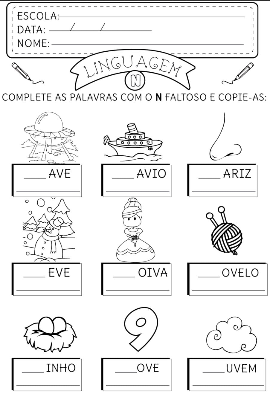 Atividade Com A Letra N Do Alfabeto Para Educação Infantil