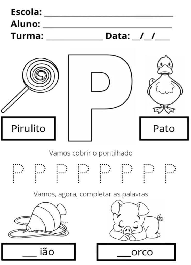 exercicio letra P para sala de aula