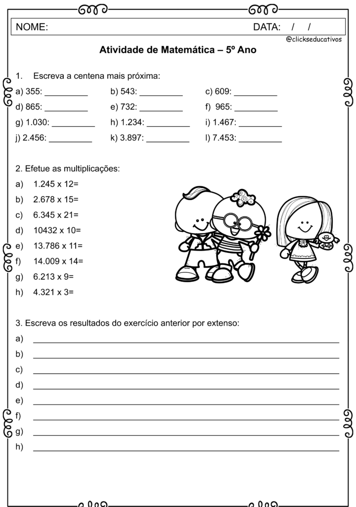 exercicios de matemática 5 ano