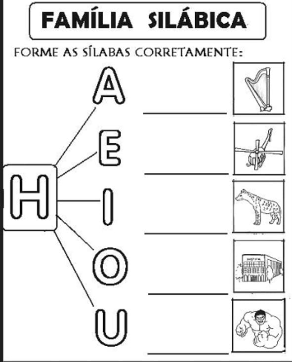 letra H exercicio familia silabica