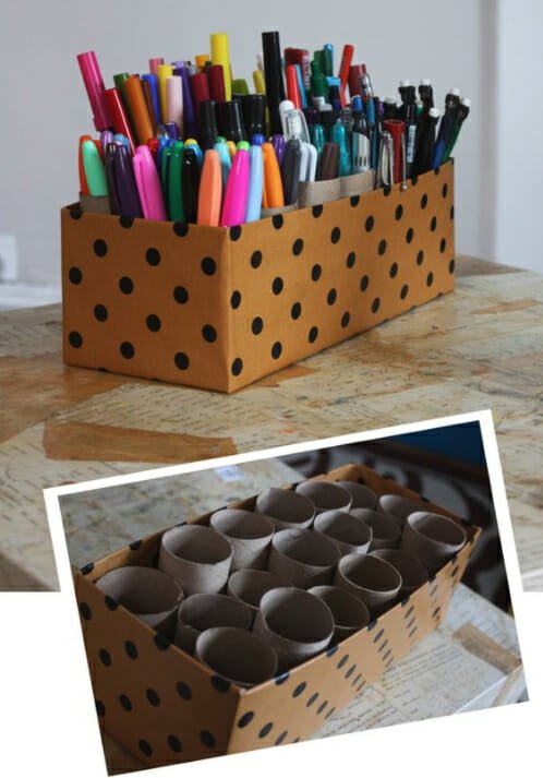 organizador-de-canetas-e-pinceis-de-rolos-de-papel reciclar