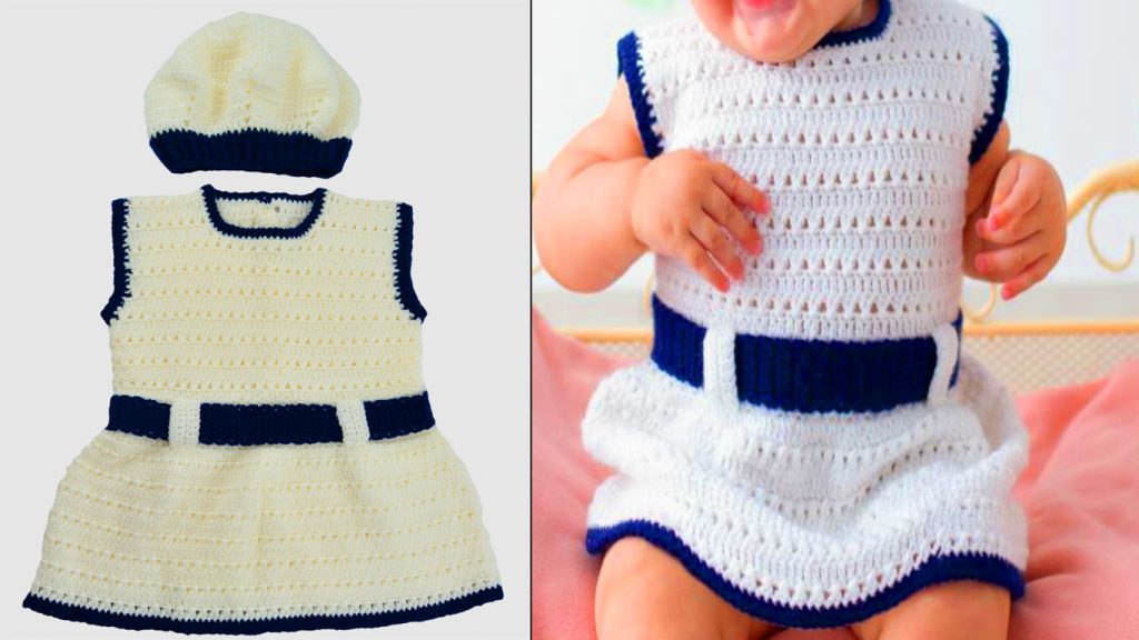 Conjuntinho vestidinho e boina de crochê para bebê com gráfico e passo a passo