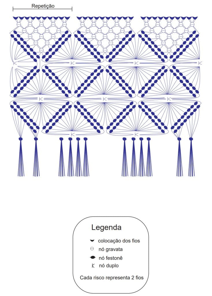 Toalha de rosto no crochê com macramê azul grafico