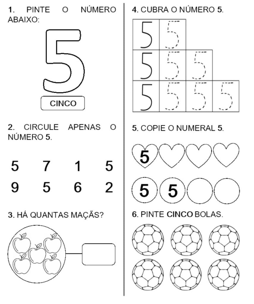 numeral 5 atividades para escola