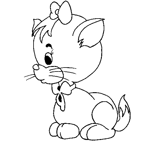 Desenho de gatinho com laço colorir