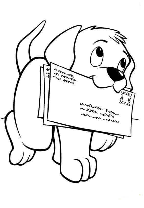 Desenhos-para-colorir-infantil-cachorrinho-trazendo-carta