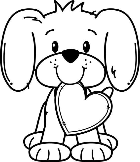 Desenhos-para-colorir-infantil-cachorro-segurando-coracao