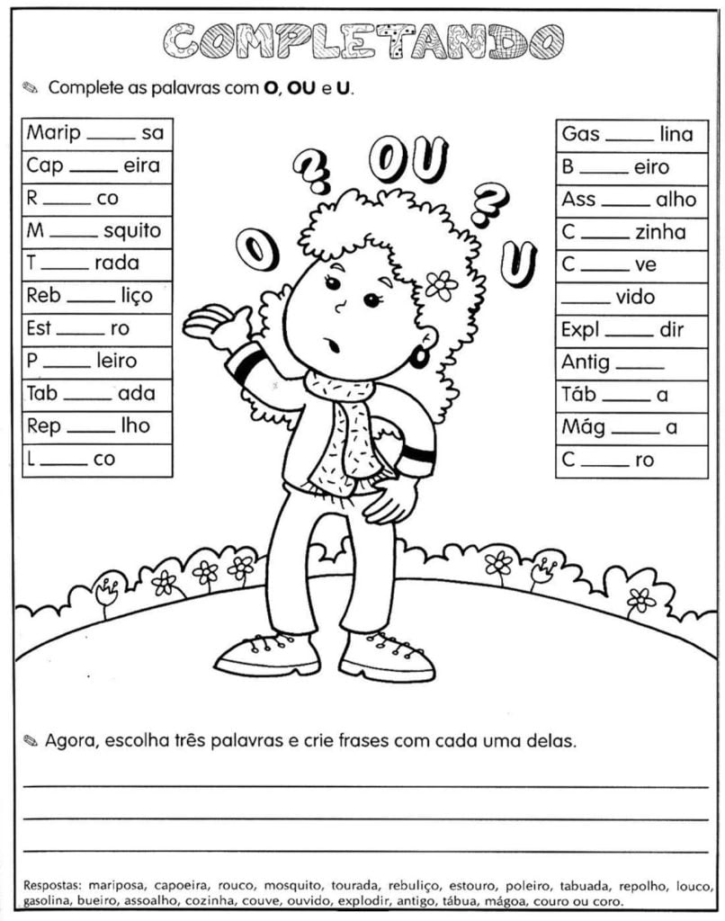 exercicio-a-ou-u-portugues-para-5-ano