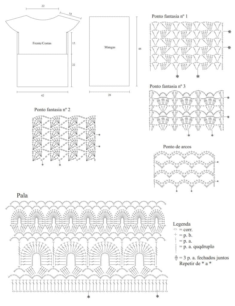 Blusinha Tutti-Fruti de crochê delicado grafico