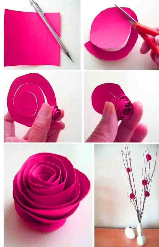 como fazer Flor de rosa de papel