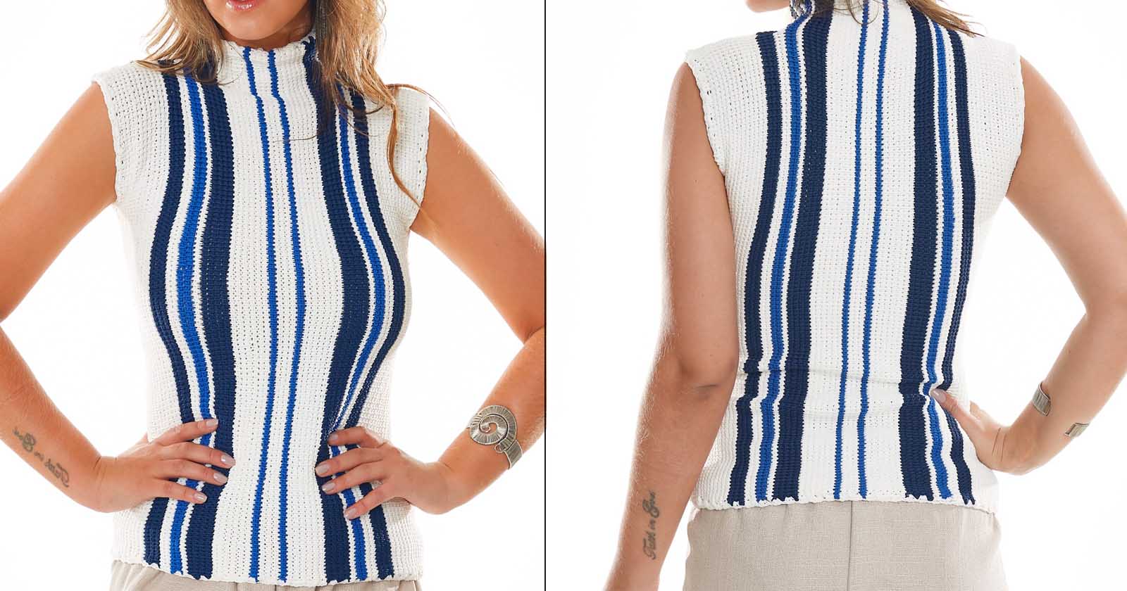 Blusa de crochê com listras no modelo verano