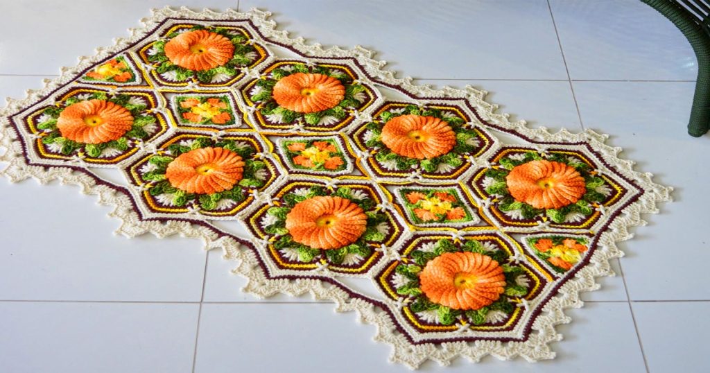 Tapete Azulejos Floridos croche como fazer