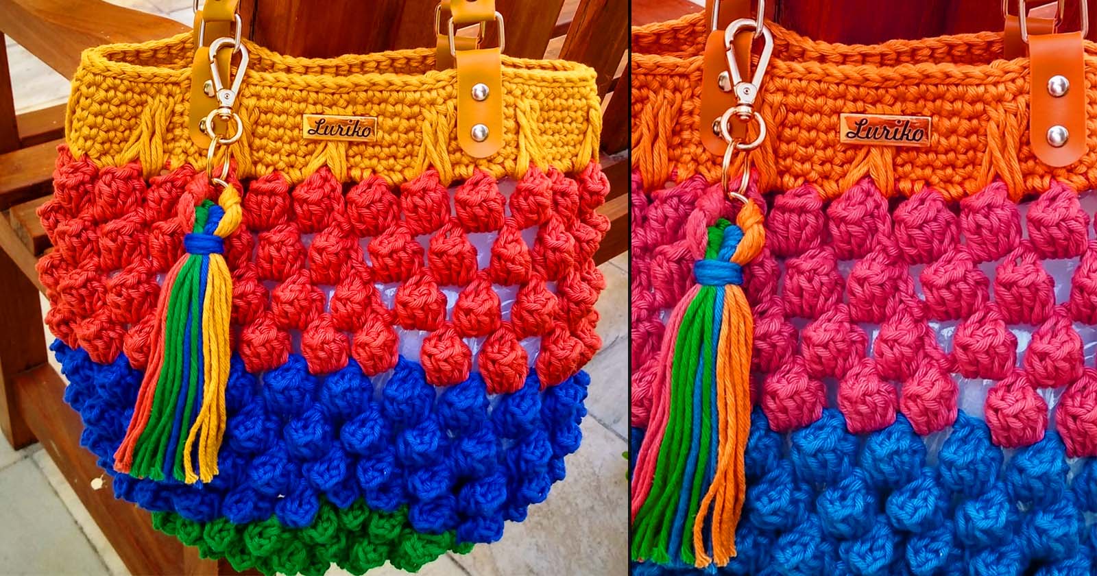 bolsa no ponto pipoca colorido de crochê