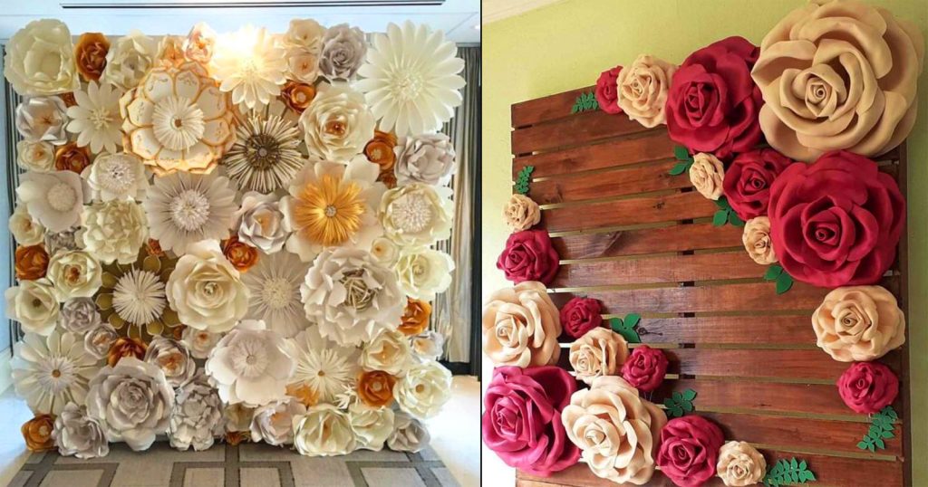 Painel com flores de papel decoração