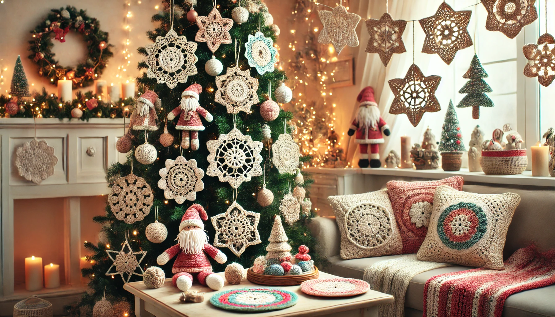 arvore de natal com enfeite de croche decoração