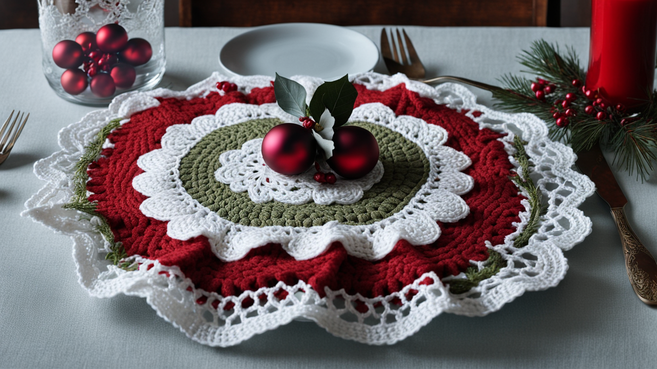 Decoração de Mesa Natalina com Detalhes em Crochê: Delicadeza e Beleza em Cada Ponto